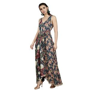 HEMANT & NANDITA Della long wrap dress metallic floral L